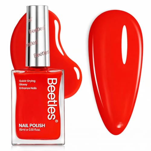 Beetles Red Nail Polish-1Pcs 15ml Fast Drying & Long Lasting Nail Polish Scarlet Red Nail Lacquer Glossy Finish 4th of July Nail Art Spring Design for Women,0.51 FL OZ