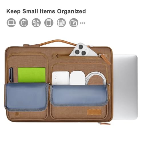 Image of MOSISO 360 Protective Laptop Shoulder Bag,15-15.6 inch Computer Bags Compatible with MacBook Pro 16 inch, HP, Dell, Lenovo, Asus Notebook,Side Open Messenger Bag with 4 Zipper Pockets, Mocha