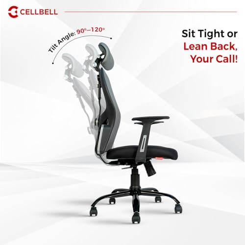 CELLBELL Tauras Lite C100 Mesh High Back Office Chair/Study/Computer/Revolving/Desk Chair for Work from Home Metal Base Seat Height Adjustable Chair with 3 Years of Warranty Black (Grey)