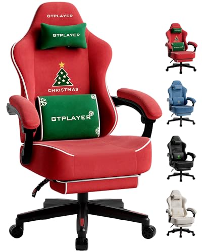 Image of GTPLAYER Gaming Chair for Adults, Ergonomic Video Game Chairs, Footrest & Linkage Armrest, Reclining High Back Silla Gamer with Wider Seat for Home Office, Ace Pro, Christmas(Velvet)