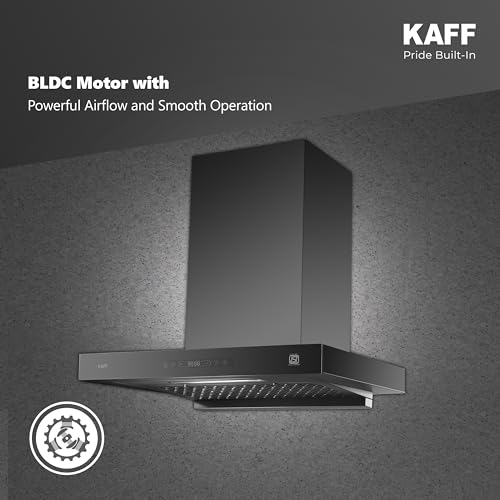 Image of KAFF ASHPRO 60 cm, 1450 m /hr Suction BLDC Filterless Kitchen T- Shape Chimney | Dry Heat Auto Clean | | Touch & Gesture Control | Matte Black | LED Lights | Oil Collector