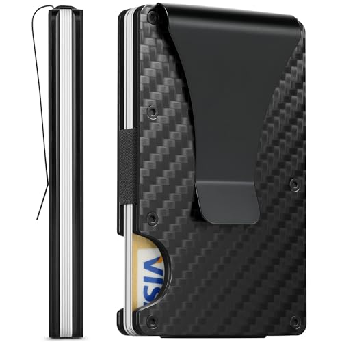 FIRDIKT Carbon Fiber Minimalist Wallet for Men Credit Card Holder Money Clip & Cash Strap Slim RFID...