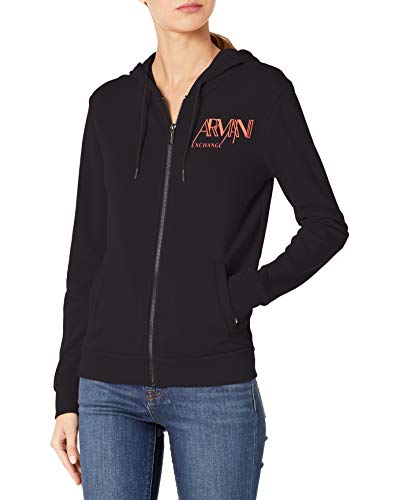 A|X Armani Exchange Women's Stencil Logo Full Zip Hooded Sweatshirt, Black, L