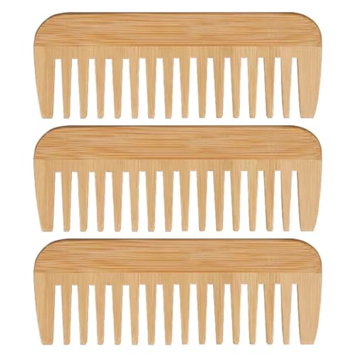 HSIXHAF 3 pcs Peine de Madera, para Desenredar Todo Tipo de Cabellos, Barba, Peine de Madera de Bambú de Dientes Anchos para Hombres y Mujeres, Los Materiales Naturales no Dañan el Cuero Cabelludo