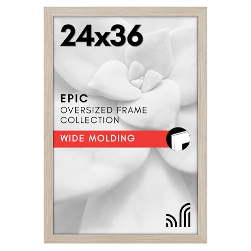 Americanflat 24x36 Poster Frame with Polished Plexiglass - Wide Picture Frames Made of Engineered Wood for Vertical or Horizontal Wall Display - Epic Collection - Driftwood