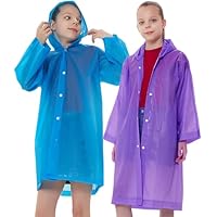 Rain Ponchos Raincoats for Kids, Reusable Boys Girls Rain Jackets Emergency with Hood for Family Disney Travel Outdoor (Blue+Purple)