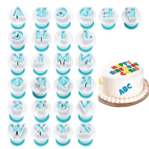 26 cortadores de galletas del alfabeto, sellos de letras de glaseado de fondant para pasteles, galletas, moldes para hornear en relieve para bodas, cumpleaños, baby shower, fiestas, Navidad, Halloween
