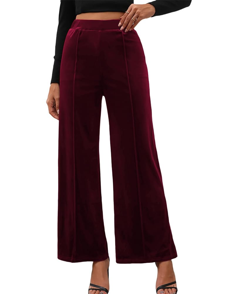 Womens Casual Vintage Velvet Pants High Waisted Fall Winter Wide Leg Comfy Pants
