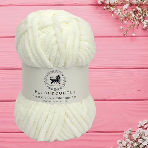 NESTNHAVEN, Wool, Plush & Cuddly, Chenille Yarn Supersoft Hand Knitting Wool Ball, (1 Ball/100 Gram Each) Ball Suitable for Craft, Babywear, Baby Blankets, 5 Bulky, Shade no - NNHB0031 (Off White) - Image 4