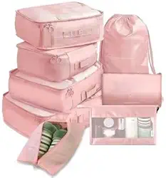 Kit Organizador de Malas para Viagem 8 Peças Conjunto Organizador Completo Bolsas Necessaire Sapatos Maquiagem Roupas Bagagem Organizada (Rosa)