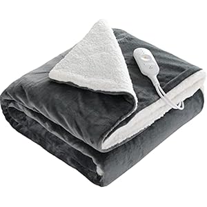 Heizdecke, 180 x 130 cm Flanell-Heizdecke mit Abschaltautomatik, elektrische Heizdecke Wärmedecke, Timerfunktion, Überhitzungsschutz mit 3 Temperaturstufen, waschbar bis 30°C, Heimgebrauch