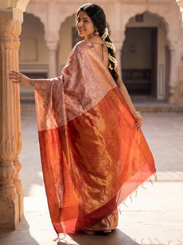 Image of AKHILAM Women's Kanjivaram Woven Soft Silk Saree With Blouse Piece