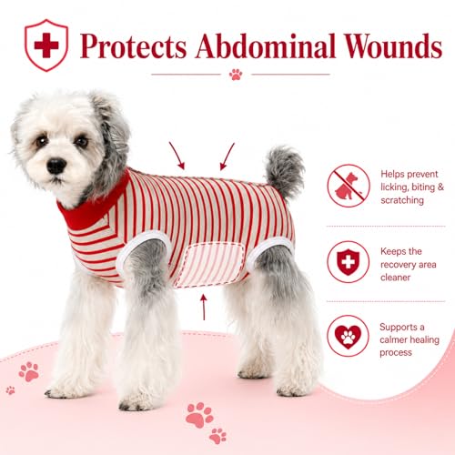 Image of Dog Surgery Recovery Suits, Sleeveless Dog Recovery Suit Female, E-Collar & Cone Alternative Surgical Suit for Small and Medium Dogs After Surgery, Striped Dog Onesie Pajamas