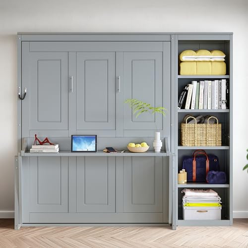 MERITLINE Full Murphy Bed with Desk and Storage...