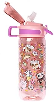 Fringoo - 600ml Kids Water Bottle with Straw & Fliptop Lock - 100% Leakproof - BPA Free 600ml Kids Water Bottle for School - Animal Treats