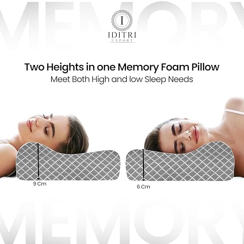 Image of Cervical Memory Foam Pillow Set of 2, Memory Foam Neck Support with Two Heights, Removable Zipper Cover, Ergonomic Design for Side and Back Sleepers, Grey, 48 x 30 cm