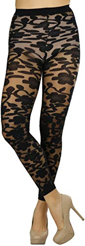 Image of ToBeInStyle Women's Sheer Floral Lace Full Length Leggings