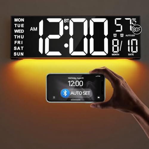 Image of JALL 16.2 inch Large Digital Wall Clock with Bluetooth Sync, RGB Digital Clock Large Display with Auto DST, Wall Clock for Classroom Bedroom Gym Office, Led Clock for Seniors (White)