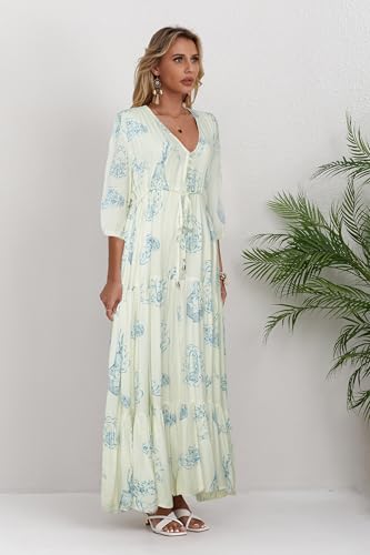 Image of Women Short Sleeve V Neck Floral Print Casual Bohemian Maxi Dresses