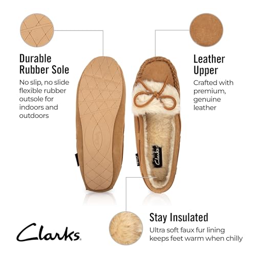 Clarks Holly Folded Tongue Moccasin Slipper Indoor Outdoor House Slippers Cinnamon2