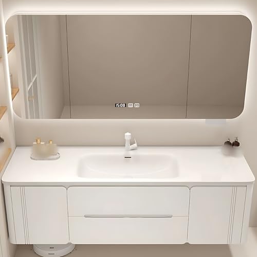 Genpai White 46IN Modern Bathroom Vanity with Sink - Floating