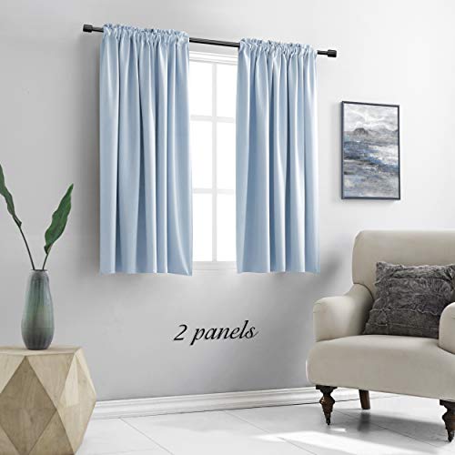 Image of Light Blue Draperies Curtains for Kids Room,Small Window Treatment Thermal Insulated Room Darkening Rod Pocket Top Curtain Panels for Kitchen(Set of 2,42 by 45 inches)