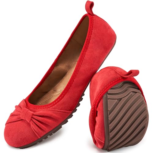 Image of Ecetana Comfortable Ballet Flats for Women: Lightweight Cushioned Foldable Slip-On Work Shoes with Memory Foam - All Day Walking Comfort - Dressy Flats for Office Business