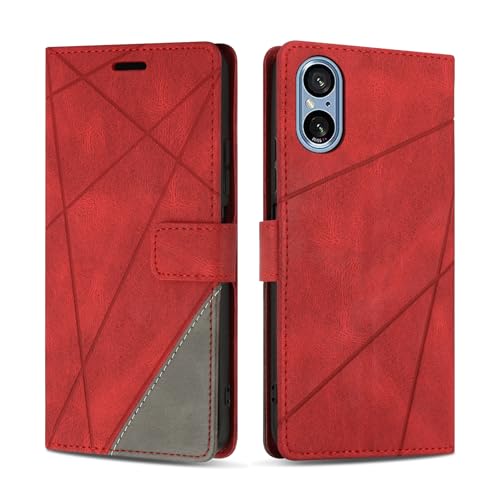 SONWO Coque pour Sony Xperia 5 V, Protection Housse Etui en Cuir PU Portefeuille avec Emplacements Cartes et Fonction Support pour Sony Xperia 5 V, Rouge