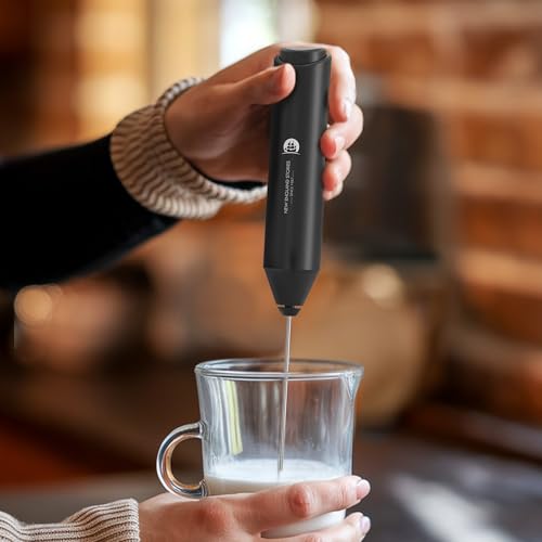 Image of Milk Frother with Stand (Battery Included), Handheld Battery Operated Electric Foam Maker with Stainless Steel Whisk for Coffee, Latte, Cappuccino, Hot Chocolate