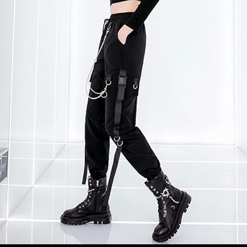MEINVQIAOTI Black Cargo Pants for Women Techwear Women Loose Street Rock Style Casual Black Pants with Chain Goth Pants, Black, M - Image 2