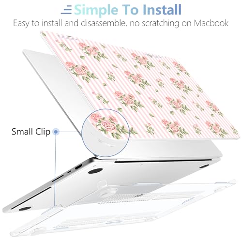 Image of MEEgoodo Case for MacBook Pro 14 inch (M5 /M4 /M3 /M2 /M1) Pro /Max 2026 2025 2024 2023 2021, Case Fit Model A3427 /A3426 /A3434 /A3112 /A3401 /A3185 /A2918 /A2992 /A2779 /A2442, Pink Stripes&Roses