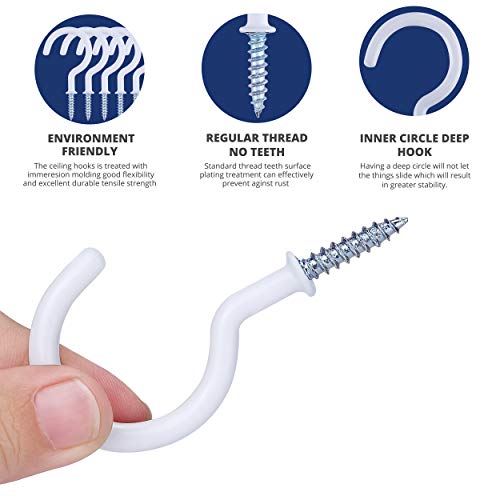 Credibby 12Pcs Ceiling Hooks For Hanging Plants With 12 Anchors, 2.9”– Steel Screw In Hooks With Vinyl Coating – Rust-Resistant & Heavy-Duty – Perfect White Hooks For String Lights & Kitchen Utensils #TOP2