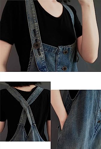 Nostalgic Denim Casual Strappy Pants high Waist Pants Fashionable and Versatile Personality Loose Large Yards Turnip Pants (Color : Blue, Size : X-Large)4