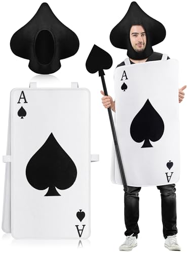 Tellingyou Halloween Ace of Spades Costume for Adult Black Poker Cards Costume with Hat and Black Poker Stick Deck of Cards Cosplay Casino Photography Prop Gift for Men Women Halloween Party Outfit