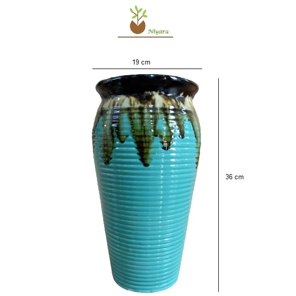 Image of Niyara Premium White Self Pattern Look Ceramic Pots Planters for Indoor Plants,Succulent,Outdoor,Balcony,Home,Garden,Office Size -Large 7.5 inches by 14 inches, Shape :Cylindrical (Blue)