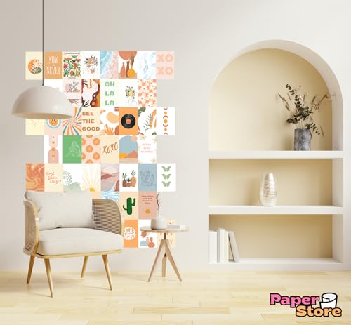 Image of Paper9store Pack Of 50 Aesthetic Wall Collage Kit - 4?6 Inches Self Adhesive Wall Posters For Bedroom, Living Room, Office A6 Size (Pastel boho)