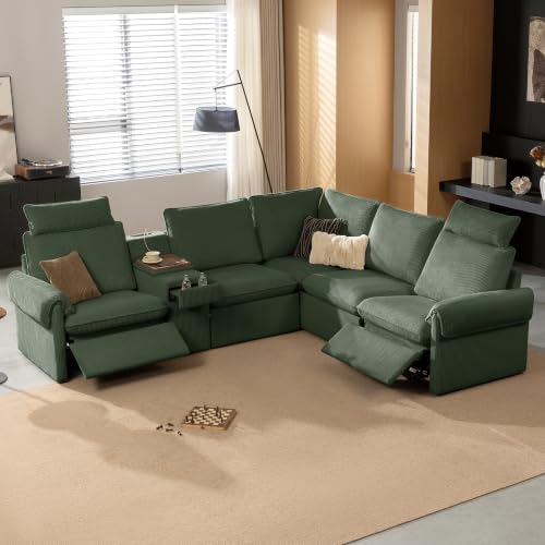 Image of CHIC HOUSE 117 inch 5-Seat L-Shaped Power Reclining Sectional Couch, Green