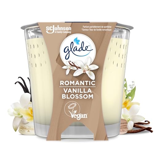 Glade Bougie Vegan Parfum Infusé Huiles Essentielles Romantic Vanilla Blossom - 30 Heures de Parfum - 1 Bougie