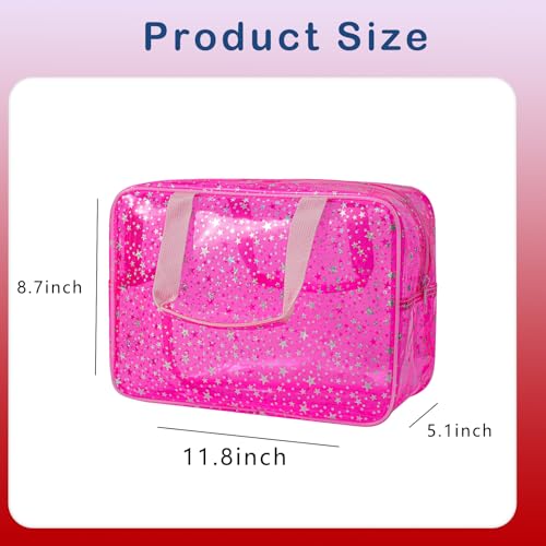 Clear PVC Star Large Cosmetic Bag, Transparent Large Zippered Opening Makeup Bag, Portable Waterproof Travel Bag with Handle, Gym, Swimming and Beach Bag (01Pink)2