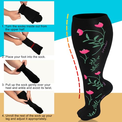 Image of Plus Size Compression Socks for Women Men Wide Calf 15-20 mmHg Extra Large for Circulation Support Recovery