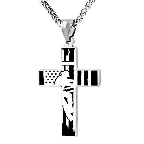 Fashion Design Electric Lineman American Flag Zinc Alloy Religious Cross Pendant Necklace