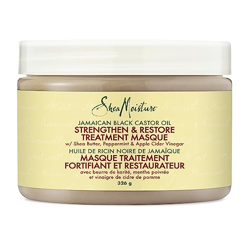Shea Moisture Strengthen & Restore Hair Treatment Masque for dry hair Jamaican Black Castor Oil deep conditioner with Shea Butter, Peppermint and Apple Cider Vinegar 326 g