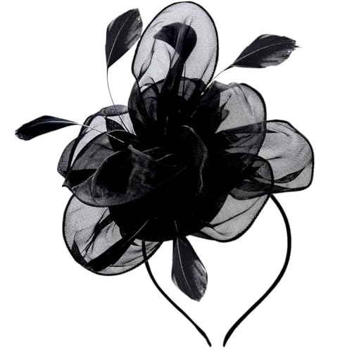 Yokawe Fascinators Hat Feathers Cocktail Headband Tea Party Headpiece for Women (Black)