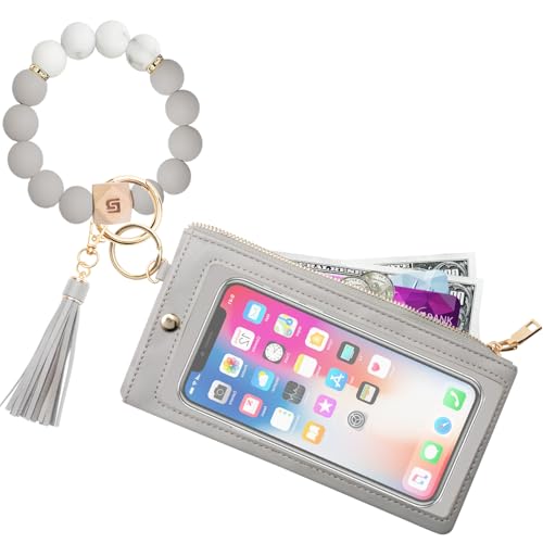 Image of COOLANS Silicone Bracelet Wristlet Wallet Credit Card Holder RFID ID Window Key Ring Tassel Slim Wallet Women Keychain Purse