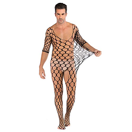 Czizitong Cosplay Männer Sex Ausschnitt Schwarz Jumpsuit Lange Ärmel Sexy Transparentes Mesh Mann Nachtwäsche Dessous