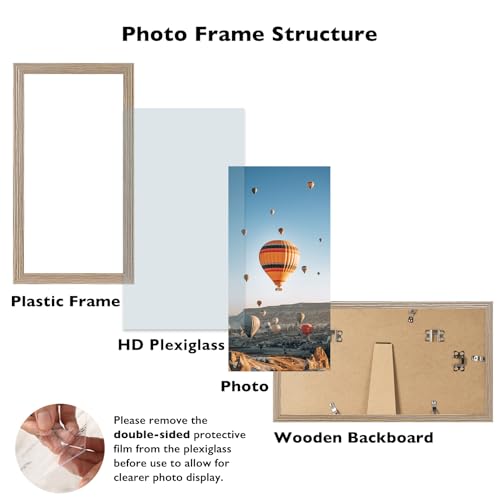 Image of JCJMY 5x11 Picture Frame Rustic Brown for Wall Hanging or Tabletop, Wall Mounting Horizontally or Vertically, 5 x 11 Wall Gallery Poster Photo Frame with Shatter Resistant Plexiglass, Rustic Brown
