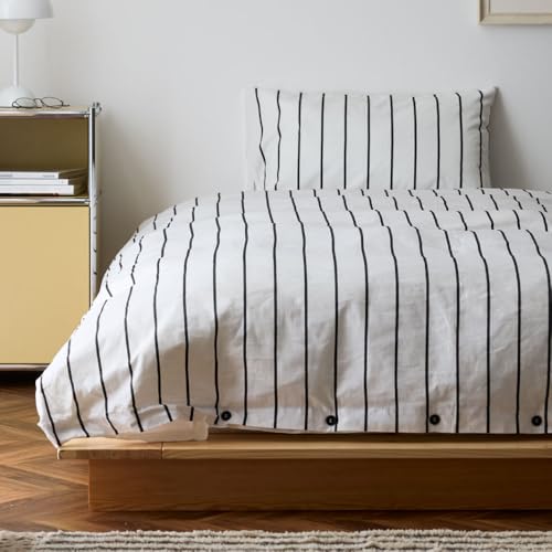 NERUS 正規品 布団カバー+枕カバー ストライプ 綿100% 掛け布団カバー 綿100 掛布団カバー 韓国 おしゃれ Luft ルフト コットン (シングルストライプ, ダブル)