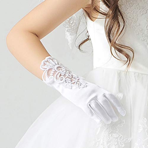 Flower Girl Gloves Lace Bead Short White Princess Gloves for Wedding4