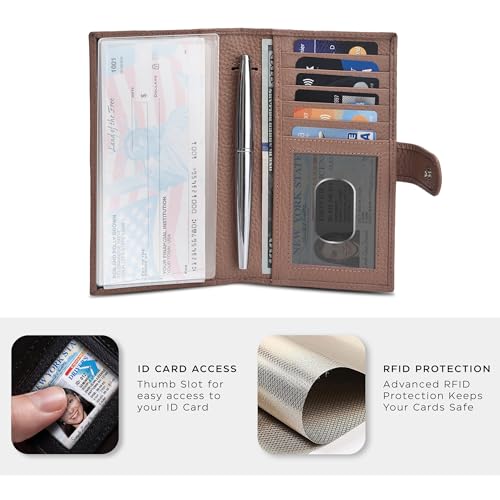 Image of Oak Leathers Checkbook Cover Slim Minimalist For Men with RFID Blocking Credit Card Holder Wallet (Nude)