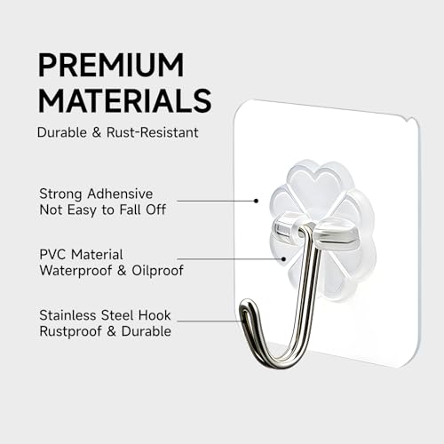 Image of 16 Pack Crystal Clear Adhesive Hooks for Hanging, Heavy Duty 22lb